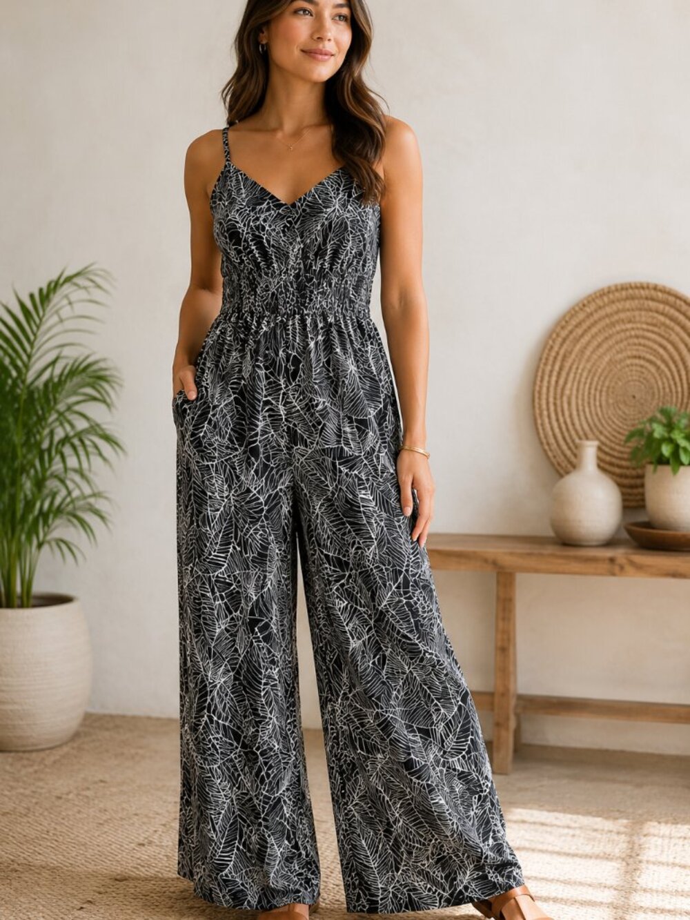 Old Navy Tropical Print Wide Leg Jumpsuit XL Resort Vacation Boho Summer Relaxed